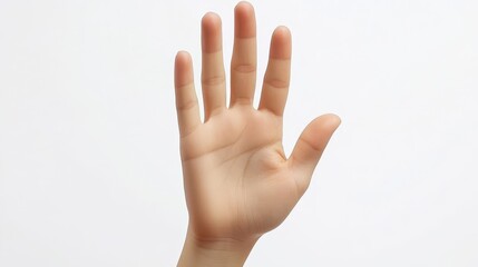 Woman showing hand on white background, closeup