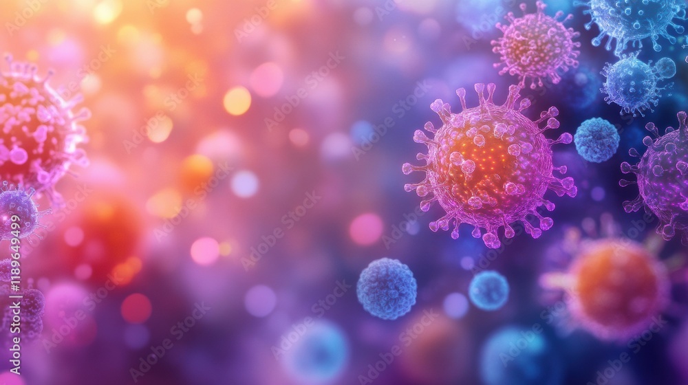 Aufkleber Illustration of diverse microscopic microbes showcasing various shapes and textures set in an abstract background. Generative AI