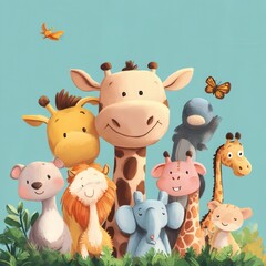 Obraz premium Adorable Safari Animals Group Portrait Smiling Together