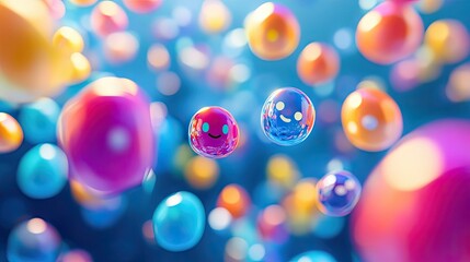 Naklejka premium A creative depiction of a virtual group chat, represented by colorful icons and avatars floating in a digital space.