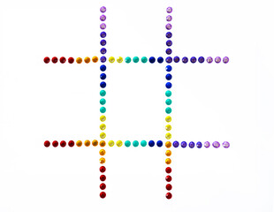See abstract illustration of a tic-tac-toe board game. Fill in the squares, Criss cross the lines. Make it rhinestones with contrasting rainbow colors. Design and add your text.