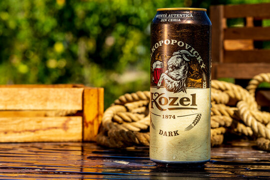 Kozel beer can - condensation water droplets