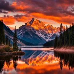 Selbstklebende Fototapeten sunset over the lake. beautiful nature landscape. high mountains © Quantumo0o
