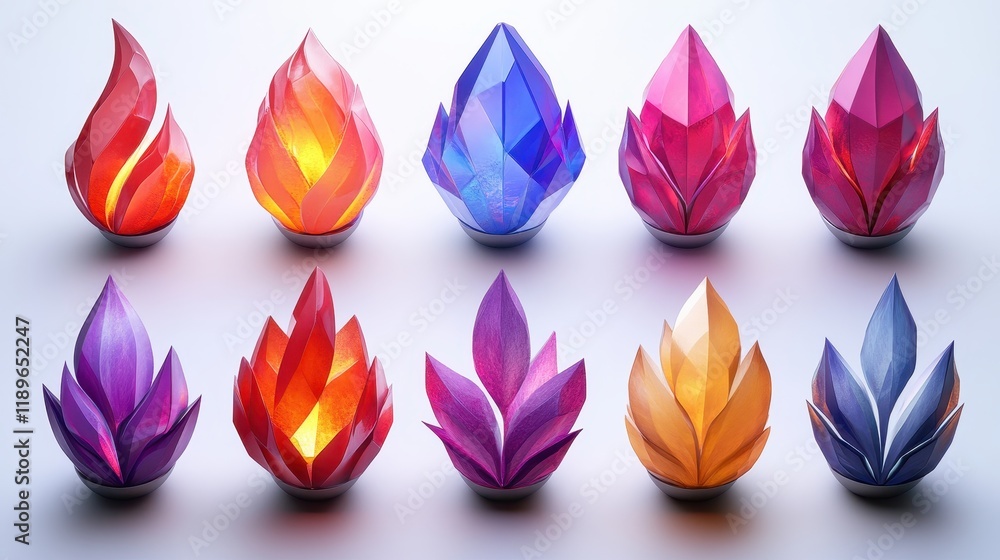 Poster colorful gem-like shapes arranged in a visually appealing pattern.