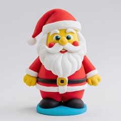 Colorful Santa Claus figurine with a cheerful expression stands on a blue base for festive decorations during the holiday season