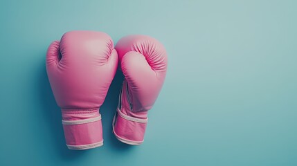 Fight against breast cancer. Pair of pink boxing gloves on color background, space for text. Banner design