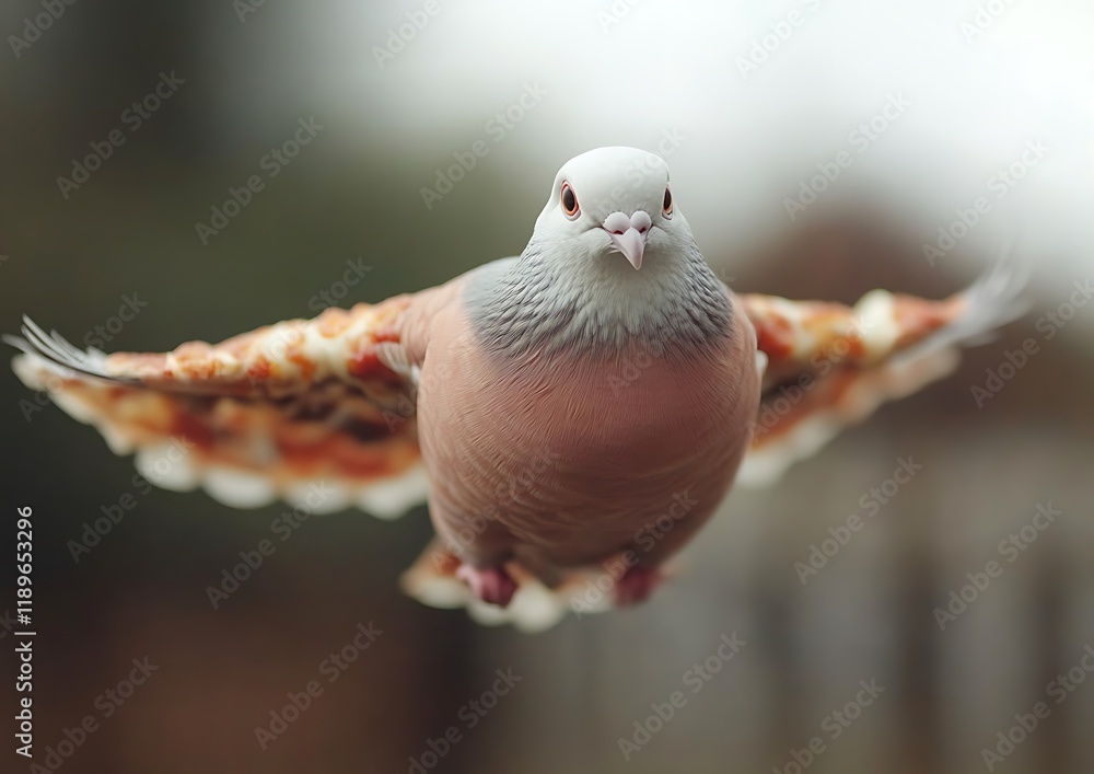 Canvas Prints Pink pigeon in flight, close-up view.