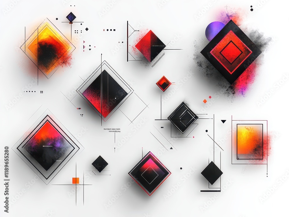 Poster abstract geometric design featuring colorful shapes and patterns.