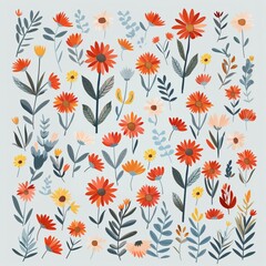 Obraz premium Floral Pattern for wrapping paper, colorful wildflowers on blue background, square format