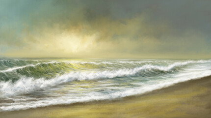 Stormy sea waves, waves on the beach, paintings seascape, fine art, artwork