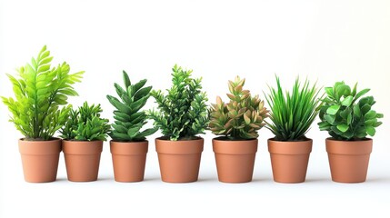 Fototapeta premium Set of artificial plants in flower pots isolated on white