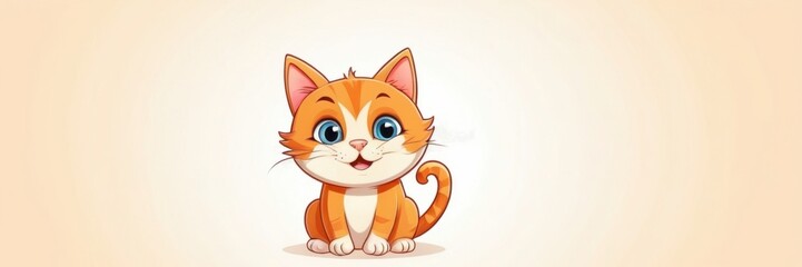 A cute cartoon orange kitten with big eyes on a light background.