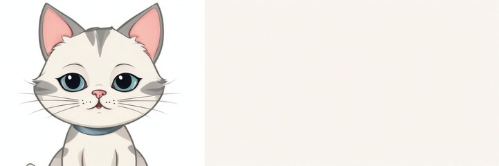 Obraz premium Illustration of a cute white and grey kitten with blue eyes on a white background.