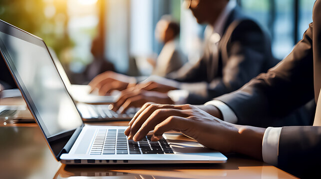 Work on keyboards, business on high technology concept