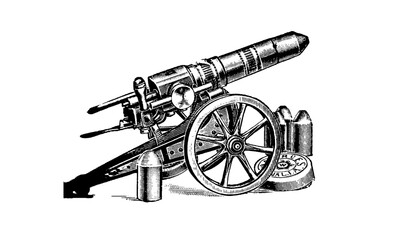 Canon Engraving Style Vector Illustration on White Background 