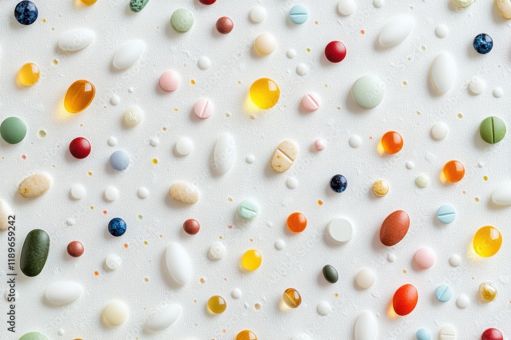 Leinwandbilder bright collection of diverse pills and capsules arranged attractively on a light surface for health 