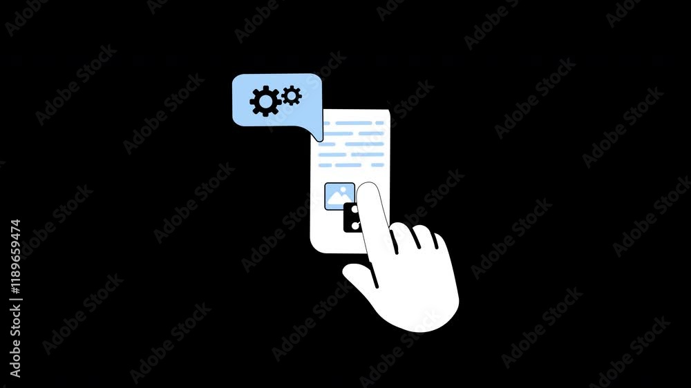 Poster a hand interacting with a smartphone displaying settings and image options.