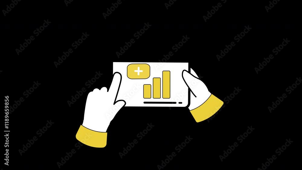 Poster hands holding a document with growth chart icons, representing data analysis and insights.