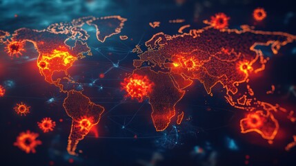 World map illustrating zones affected by epidemic outbreaks across various regions and populations. Generative AI
