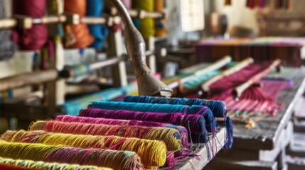 a vibrant fusion of traditional craftsmanship and contemporary design, white space in the center of the page for text, rich and eclectic hues against a backdrop of artisanal workshops