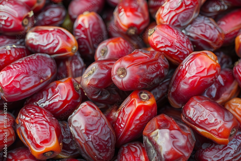 Poster close up of succulent red dates, creating a vibrant backdrop emphasizing freshness and healthy eatin