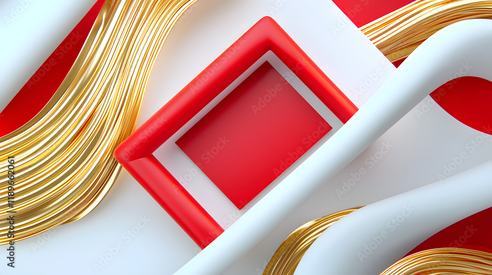 Poster dynamic abstract composition with red and gold shapes modern art studio graphic design creative envi