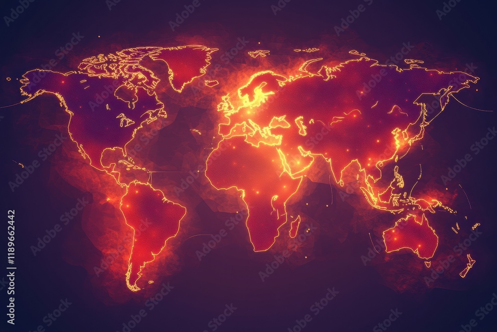 Poster world map displaying highlighted zones of epidemic outbreaks in various regions. generative ai