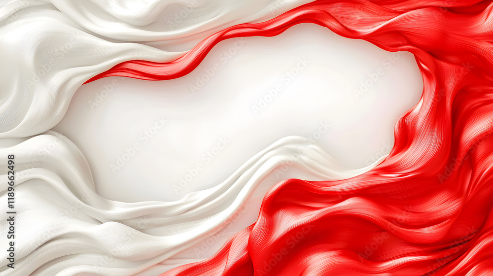 Poster elegant red and white silk fabric flowing together abstract design soft textures studio setting aest