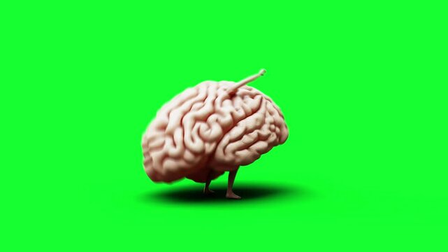 brain character. Dance funny animation. Realistic 4k green screen animation.