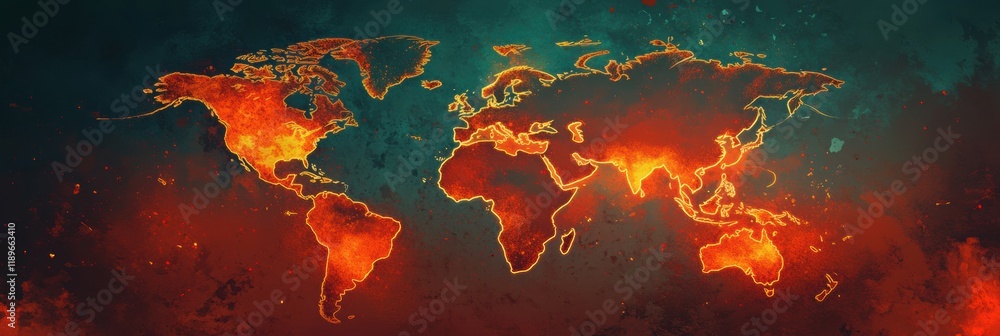 Poster world map highlighting global epidemic outbreak zones with distinct color patterns. generative ai