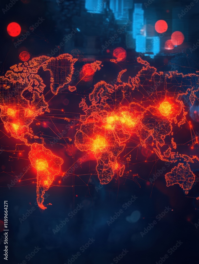 Aufkleber world map highlighting epidemic outbreak zones across various regions. generative ai