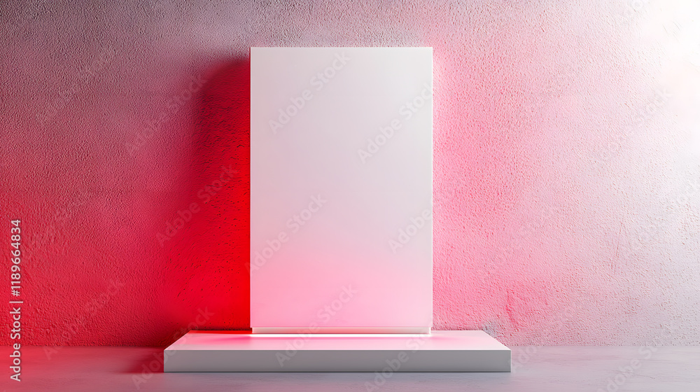 Poster minimalist display stand showcase studio environment digital art piece modern aesthetic front view v