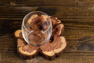 wooden board made of larch wood and an old transparent glass