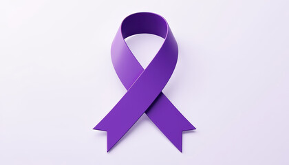 Close up of a purple awareness ribbon, symbolizing support for those affected by epilepsy and cancer, suitable for International Epilepsy Day promotion with space for text.