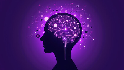 Silhouette of a profile with a purple brain illustration, symbolizing awareness for International Epilepsy Day, featuring space for text to convey a meaningful message.