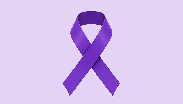 Purple ribbon symbolizing awareness for International Epilepsy Day and cancer, designed with space for impactful text in a meaningful campaign.