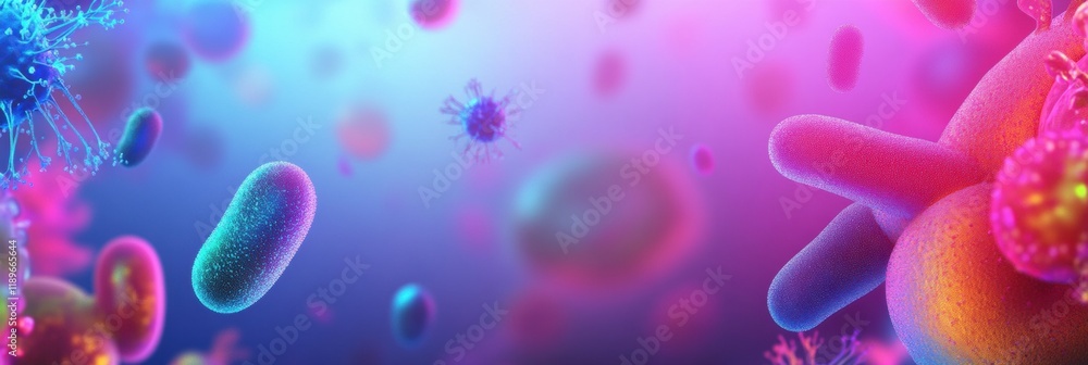 Leinwandbilder Exploring the diverse shapes and textures of microscopic microbes in a colorful environment. Generative AI