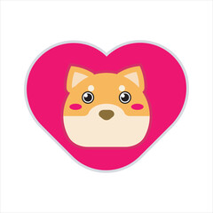 Puppy in the heart flat icon. Cute character design for sticker, mockup ideas vector illustration. 