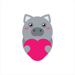 Cute character of black pig holeding a heart vector icon design illustration. 