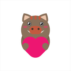 Funny character of wild boar holding a heart vector design illustration. 
