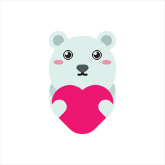Polar bear holding a heart flat icon. Funny cute character icon design illustration. 
