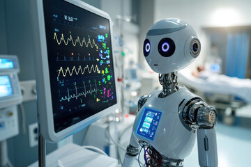 Fototapeta premium Robot Nurse Monitoring Patient Vitals in Hospital