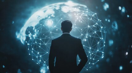 Businessman with Global Connections and Networking Icons