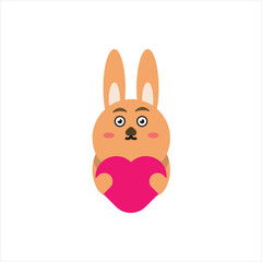 easter bunny isolated on white. Cute character of bunny holding a heart vector design illustration. 