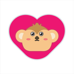 Cute character of monkey and love flat icon vector design illustration. 