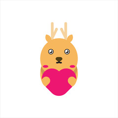 Cute character of deer holding a heart flat icon vector design illustration. 