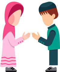 Fototapeta premium Muslim Kids Greeting Each Other