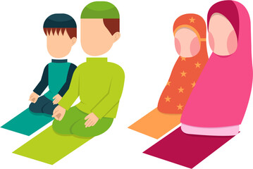 Muslim Family Praying Together Illustration