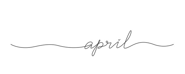Lettering April drawn with continuous line in minimalism, abstract style, handwritten inscription, calendar, name of month, spring, planner, word, letters, one line, editable vector contour