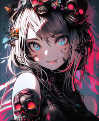 Naklejka premium Beautiful anime woman in a scary dream world
